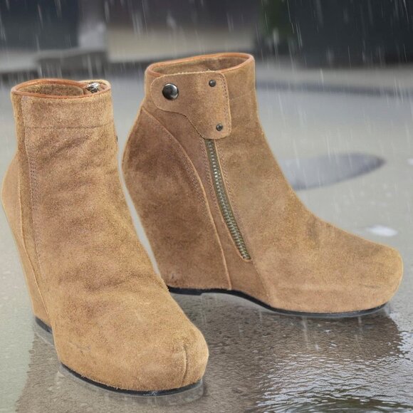 Rick Owens Iconic Toast Brown Suede Sculpted Platform Wedge Ankle Boot, Size 37 - Picture 1 of 12